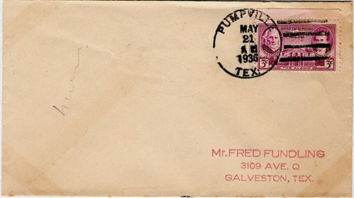 Pumpville TX - Val Verde Co - 1936 Postmark 