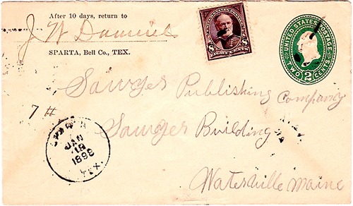 Sparta TX - Bell County 1898 Postmark