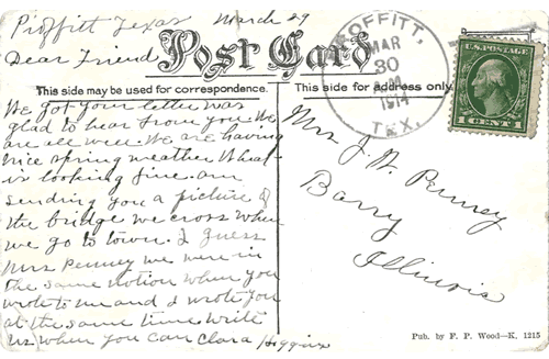 Proffitt TX, Young County  1914 Postmark 